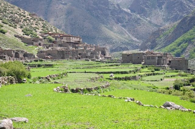 Traditional settlement and chortens of Jang Village in upper Limi Valley.