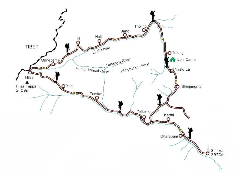Rugged high-altitude caravan and trekking trail traversing Limi Valley.